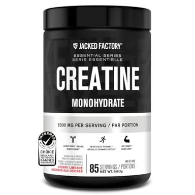 Jacked Factory Creatine Monohydrate Powder 425g - Canadian-Owned Informed Choice Certified Supplement for Increased Muscle Mass*, Improved Strength Power & Performance** - 85 Servings, Cherry Limeade
