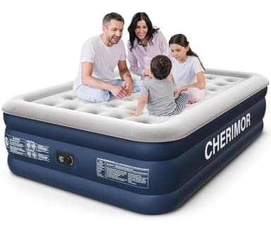 CHERIMOR Air Mattress Queen with Built in Pump, 46CM Raised Comfort Inflatable Mattress, 48Hr Leak-Proof Test Blow Up Mattress, 3-Min Air Bed, 363kgs Supports Matelas Gonflable for Guests Home&Camping