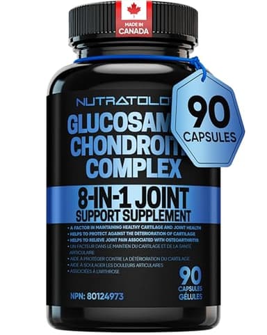 Nutratology Glucosamine Joint Supplement with Chondroitin, MSM & Turmeric | Canadian-Made | Joint Pain Relief Supplements - 1500MG Glucosamine - Supports Healthy Joints & Cartilage - 90 Capsules