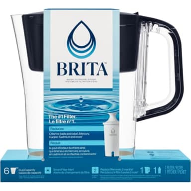 Brita 6 Cup Filter Pitcher with Smart Light Indicator, Reduces Chlorine taste and odour from Tap Water, Filters 151 Litres, Denali, Black
