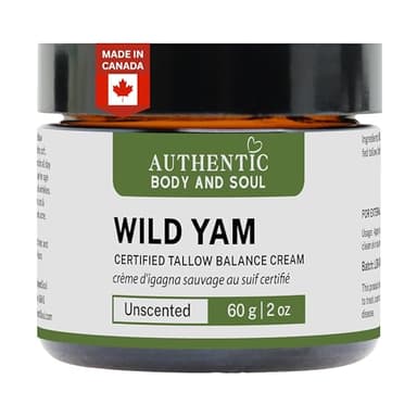 Wild Yam Cream for Women, Canadian Certified Grass-Fed Tallow, Unscented, Infused Frankincense Resin, Natural, Authentic Women's Wild Yam Root Oil Cream, Balancing Moisturizer with Organic Ingredients, Premium Botanicals Skin Care, Certified Grass-Fed Tallow by AGW + Formulated by Authentic Body And Soul, 2oz