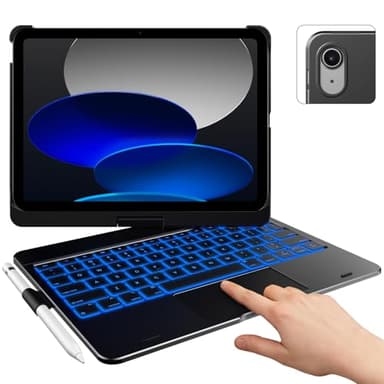 typecase Touch Keyboard Case for iPad 11th 10th Generation (11" 2025, A16 & 10.9" 2022) – 360° Rotatable, 11-Color Backlit, Multi-Touch Trackpad, Pencil Holder, Thin & Light, Black