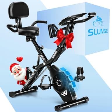 Exercise Bike, SLUNSE 5-in-1 Stationary Bike For Home Workout, Foldable Exercise Bike With 16 Levels Adjustable Magnetic Resistance,10DB Super-Silent Indoor Cycling Bike with 350lbs Weight Capacity