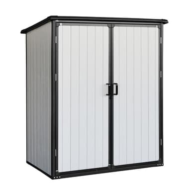 JT 5x3 FT Resin Storage Shed, Waterproof Outdoor Sheds with Floor, Lockable Door, Garden Shed for Tools, Backyard and Patio Furniture, (Cream White)