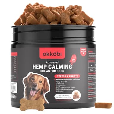 Hemp Calming Chews for Dogs - 150 Pcs - Anxiety Relief with Melatonin - Helps with Stress, Travel, Check-up, Barking & Grooming - Beef Flavor Calming Treats