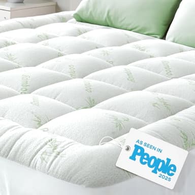 Bamboo Mattress Topper Queen Size - Thick Breathable Pillow Top Mattress Pad for Back Pain Relief - Deep Pocket Topper Fits 8-20 Inches (60x80 Inches, Green)