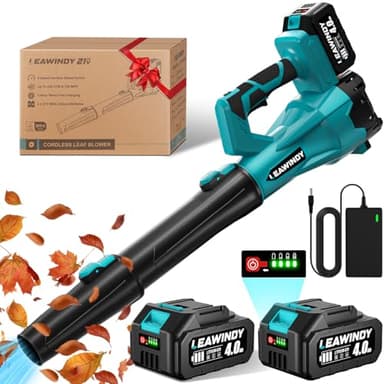 Leaf Blower Cordless 6 Speeds Mode, 500 CFM/160MPH Electric Cordless Leaf Blower with 2 X 4.0Ah Batteries and Charger, 21V Battery Powered Leaf Blowers for Patio Cleaning, Lawn Care, Blowing Leaves