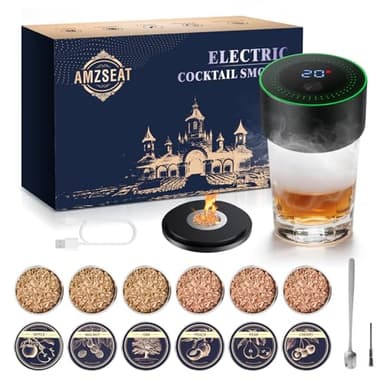 AMZSEAT Electric Whiskey Smoker Kit-Rechargeable Cocktail Smoker Set with 6 Wood Chips-Unique Bourbon Ideal Christmas, Birthday, Valentine's Day Gift,Gifts for Men, Dad, Husband
