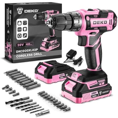 Power Drill Cordless: DEKOPRO Pink Cordless Drill 20V Electric Power Drill Set Tool for Women Drills Cordless with 2 Batteries and Charger Drill Driver 20 Volt Drill Driver Kit