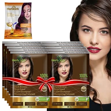 Herbishh Hair Color Shampoo for Gray Hair Dye Shampoo with Argan Hair Mask – Travel-Size Colors Hair in Minutes – Long lasting colour–10 pack + 1 pack (Dark Brown)