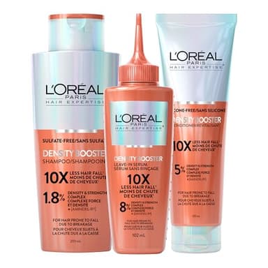L'Oréal Paris Hair Expertise Density Booster Trio Set with Hair Serum, Aminexil-R for Fall Due to Breakage, Strengthening Formula, (3x Pieces, Shampoo, Conditioner, Serum)