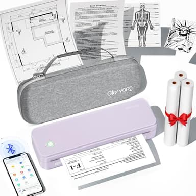 Gloryang Inkless Portable Printer for Travel, Wireless Thermal Printer Supports 8.5 x 11 Inch US Letter Size, Bluetooth Machine Includes Carry Case and 3 Rolls of Thermal Paper Kit, Purple
