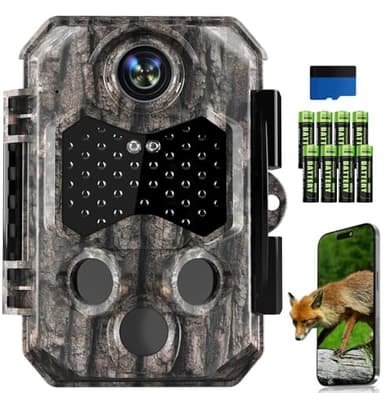 Trail Cameras WiFi 84MP 4K, Game Camera with 8 Batteries and 32G SD Card, IP67 Waterproof, 130°Wide Angle, Trail Cam Sends Picture to Cell Phone Suitable for Outdoor Wildlife Detection