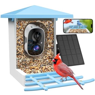 isYoung Smart Bird Feeder with Camera, AI Auto-Capture & Motion Detection, 5W Solar, 170° View, AI Identify 16000+ Birds,Ideal Gift for Bird Lovers.（Blue）