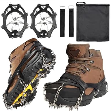 Goodffy Crampons Ice Cleats, Anti Slip 19 Stainless Steel Spikes Ice Snow Grips for Boots Shoes Women Men Traction Cleats Safe Protect Footwear for Hiking Mountaineering Fishing Walking Climbing(L)