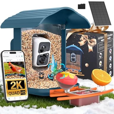 birdsnap® PAV- Smart Bird Feeder with Camera Solar Powered, 64GB Card & 2K HD Record Video Bird Camera Live with 5 DIY Add-ons, AI Identify Auto Capture, Ideal Gift for Birds Lover