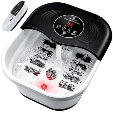 SPA4PIEDS Collapsible Foot Bath Massager with Heat, Bubble,Temp Control - Foot Spa with 8 Shiatsu Rollers, Pumice Stone & Timer, Portable Soaking Tub - Gifts Ideas