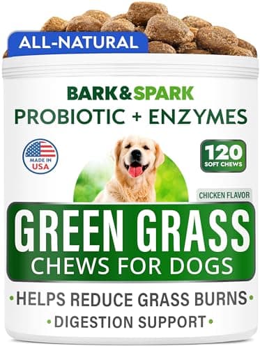 BARK&SPARK All-Natural Grass Burn Spot Chews for Dogs - Pee Lawn Spot Saver - Grass Restore Treats - Dog Urine Neutralizer Solution for Grass Burn Spots - Green Grass Dog Chews - Made in USA - 120Ct
