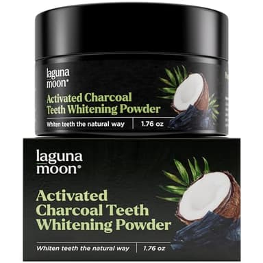 Activated Charcoal Natural Teeth Whitening Powder with Bamboo Brush by Lagunamoon- No Hurt on Enamel or Gum, Alternative to Toothpaste, Strips, Kits, Gels, Upgrade 2020 Formula, 50g/1.76oz