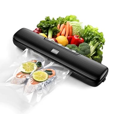Vacuum Sealer Machine, Kitchen in the Box Campact Food Sealer, Dry/Moist Food Modes&5 Temperature Settigs, One-touch Sealer Machine with External Vacuum System, 15pcs Bags for Sous Vide, Black