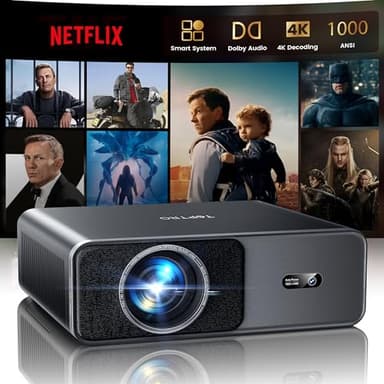 Smart Projector 4K with 1000ANSI|Compatible with Netflix|AI Auto Focus & Keystone|20W Dolby Audio, Portable Projecteur with WiFi6 and 2-Way Bluetooth, TOPTRO A1 1080P Proyector for Outdoor Movie/Home