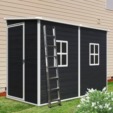 4x8 Ft Large Outdoor Storage Shed with Floor, Resin Garden Shed with 2 Windows & Lockable Doors, Waterproof Outdoor Storage for Patio, Yard, Lawn