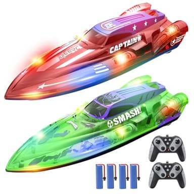 DEERC 2 Pack 13 inch Remote Control Boat for Kids, 4 Batteries, 2.4Ghz RC Racing Boat with LED Lights for Pools and Lakes, Water Summer Toy Gift