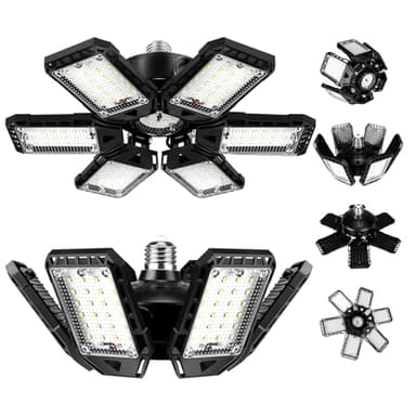 LED Garage Lights Bulb 2 Pack 180W 18000LM 6500K Led Shop Light with 6 Plus 1 Deformable Panels Basement Barn Ceiling Lights for E26/E27