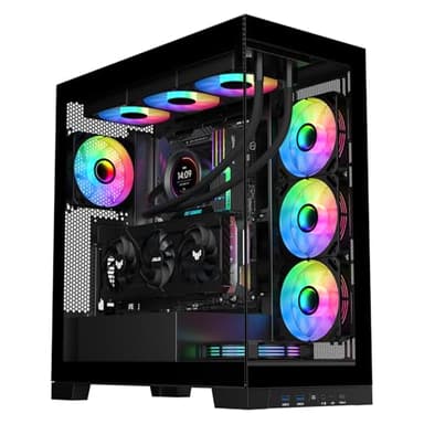 SAMA NEVIEW 4503 Black Airflow Full Tower Case ATX PC Gaming Case Dual Tempered Glass 4X12CM ARGB Fan Pre-Install USB3.0X2 Type C Included 360mm AIO Support at Top
