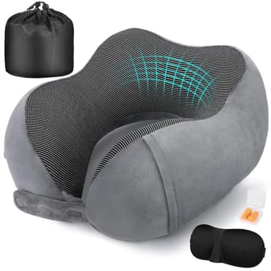 Cirorld Neck Pillow for Traveling, Travel Pillows for Airplanes,100% Pure Memory Foam Travel Neck Pillow, Adjustable Flight Pillow, Portable Plane Accessories with Eye Mask, Earplugs, Carry Bag