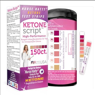 Nurse Hatty - 150ct. Bandelettes de test de cétone - Performance-tested Urine Keto Test Strips w Built-in Color Chart – Free Keto eBook & App - Ketone, Ketosis & Ketogenic Testing - Extra Long Strips