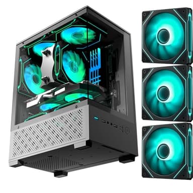 Micro ATX Case, itx Case with 3 X 120mm ARGB Fan Pre-Installed, Computer Case with Full-View Dual Tempered Glass, Gaming PC Case，Thin Chassis,Black