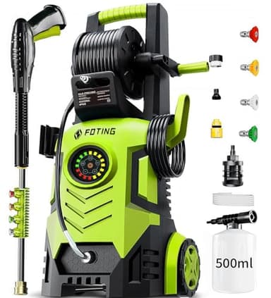 FOTING 5000 PSI Pressure Washer, Touch Screen Power Washer 3.3 GPM, 34" Tall, 4 Quick Connect Nozzle&500ml Foam Cannon&Inlet Hose&Filter, High Electric Pressure Washer for Cars/Fences/Patio/Driveways