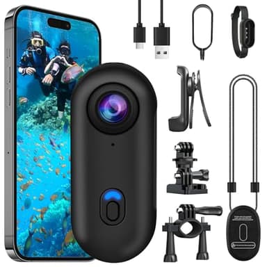 OBEST 360° Action Camera 4K Underwater Cam, Portable Mini Waterproof WiFi Camera 120° Wide Angle Action Cam for Cycling, Daily Vlog, Outdoor Sports (Upgraded Version)
