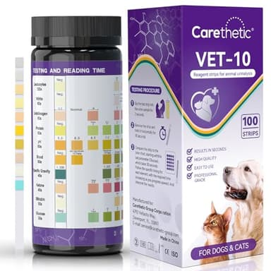 Pet Urine Test Strips，Carethetic 10-Parameter Cat & Dog Urine Test Kit, Cat & Dog UTI Strips for home use, Easy-to-Use & Read, Rapid Result