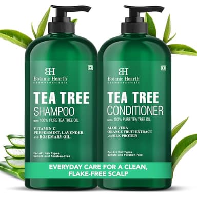 Botanic Hearth Tea Tree Shampoo and Conditioner Set - Nourishing Hair Care with Tea Tree Oil, Peppermint, and Lavender 16Fl oz each