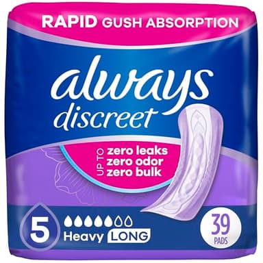 Discreet Adult Incontinence Pads for Women, Heavy Absorbency, Long Length, Postpartum Pads, Up to 100% Bladder Leak Protection, 39 Count