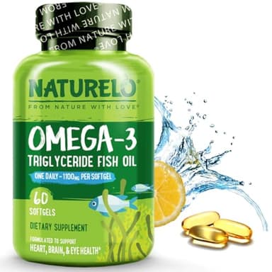NATURELO Premium Omega-3 Fish Oil - 1100 mg Triglyceride Omega 3 - High Strength Burpless DHA EPA Supplement - Best for Brain Heart Joint Health - 60 Softgels | 2 Month Supply