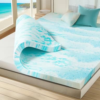 Sweetcrispy Full Memory Foam Mattress Topper, 3 Inch Thick Gel Infused Bed Toppers for Queen Size Bed, Soft Mattress Pads Breathable for Sleeper Sofa, RV, Camper, CertiPUR-US Certified, Blue