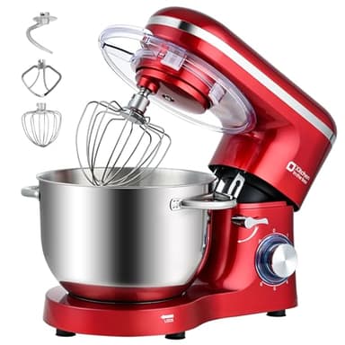 Kitchen in the box Stand Mixer, 6.5QT Kitchen Mixer, 6-Speed 660W Dough Mixer with Egg Whisk,Dough Hook,Beater for Home Baking (Red, 6.5QT)