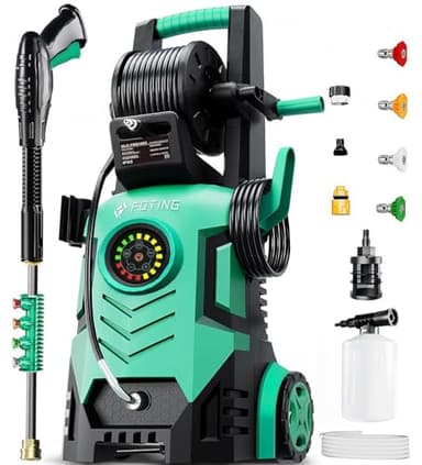 FOTING 5000 PSI Electric Pressure Washer, 3.3 GPM Touch Screen Power Washer, 4 Quick Connect Nozzle&500ml Foam Cannon&Inlet Hose&Filter, 34" Tall, High Pressure Washer for Cars/Fences/Patio/Driveways