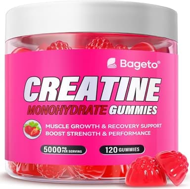 Creatine Monohydrate Gummies 5000mg for Men & Women, Gomitas de Creatina 5g Creatine Monohydrate, 0g Sugar Creatine Pre-Workout for Muscle Strength, Vegan, 120 Count Strawberry (Pack of 1)