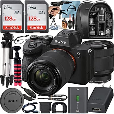 Sony Alpha a7 IV Mirrorless Digital Camera 33MP Full-Frame with FE 28-70mm Lens + 2 Pack SanDisk 128GB Memory Card + Tripod + Backpack + A-Cell Accessory Bundle