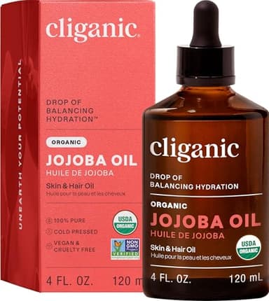 Cliganic USDA Organic Jojoba Oil, 100% Pure (120ml Large) | Natural Cold Pressed Unrefined Hexane Free Oil for Hair, Face, Nails & Cuticles | Carrier Oil Certified Organic | 90 Days Warranty