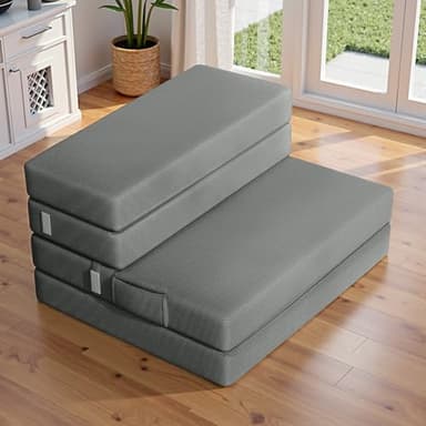 Foldable Mattress Twin Size, Memory Foam Folding Mattress Single with Washable Cover & Storage Bag, Mousse Memoire Matelas Pliable Floor Bed for Guest, Camping & RV, Dark Gray 75" x 39" x 4"