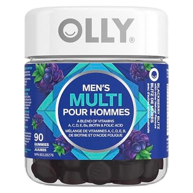 OLLY Men's Multi Gummy Supplement with no artificial flavours and colours Blackberry Blitz multivitamin to help support men's health 45 day supply 90 gummies