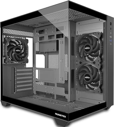 MUSETEX ATX PC Case, 360MM RAD Support, 3 Non-LED Fans Pre-Installed, 270° Full-View Tempered Glass Gaming PC Case with Type-C, Mid Tower ATX Computer Case, Black, Y6