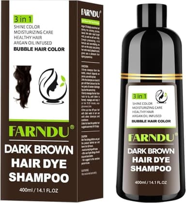 Farndu Dark Brown Hair Dye Shampoo for Women Men, 100% Gray Hair Coverage Herbal Natural 3 In 1 Hair Color Shampoo