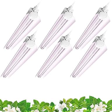 Barrina 2FT T8 Grow Light, 144W(6 x 24W), 800W Equivalent, Full Spectrum, Sunlight Plant Light, LED Grow Light Bulbs, for Indoor Plant Growing, with V-Shaped Reflector, Pinkish White, 6 Pack