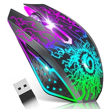 VersionTECH. Wireless Gaming Mouse Rechargeable Computer Mouse Mice Souris with Colorful LED Lights Silent Click 2.4G USB Nano Receiver 3 Level DPI for PC Gamer Laptop Desktop Chromebook Mac